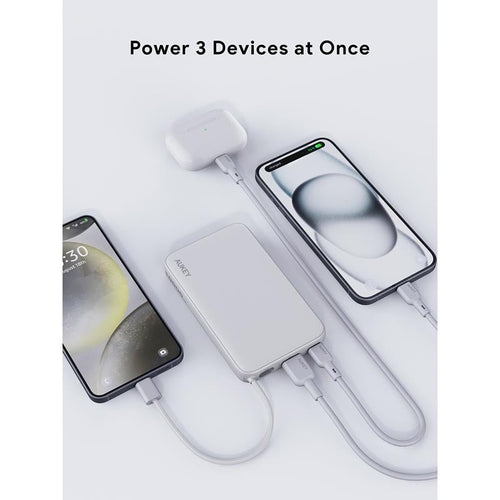 Aukey PB-Y53 Spark Sling 10K Lite Slim Power Bank with Build in C Cable (White)