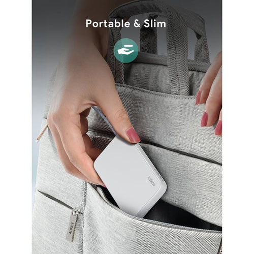 Aukey PB-Y53 Spark Sling 10K Lite Slim Power Bank with Build in C Cable (White)