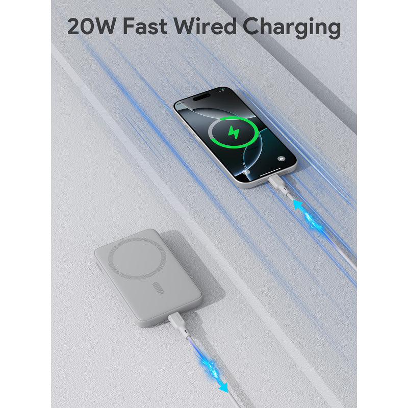 Aukey PB-MS03 MagFusion Slim 5000mAh Magnetic Wireless Charging Power Bank (Frost Mirror White)