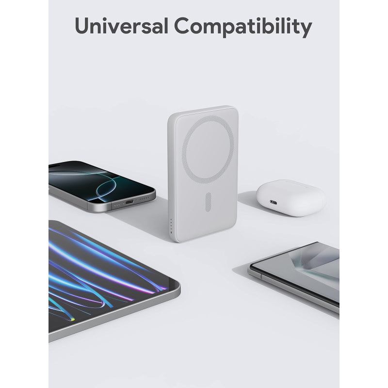 Aukey PB-MS03 MagFusion Slim 5000mAh Magnetic Wireless Charging Power Bank (Frost Mirror White)
