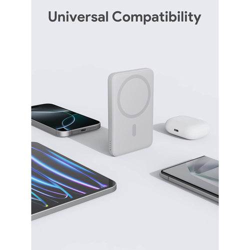 Aukey PB-MS03 MagFusion Slim 5000mAh Magnetic Wireless Charging Power Bank (Frost Mirror White)