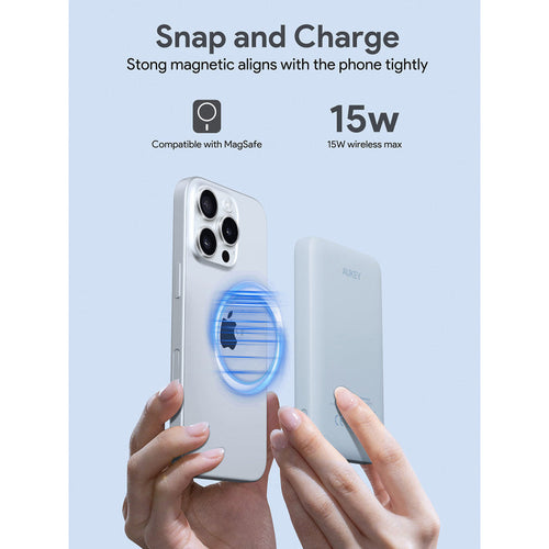 Aukey PB-MS03 MagFusion Slim 5000mAh Magnetic Wireless Charging Power Bank (Sky Blue)