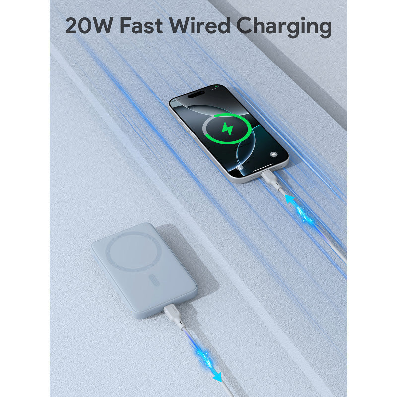 Aukey PB-MS03 MagFusion Slim 5000mAh Magnetic Wireless Charging Power Bank (Sky Blue)