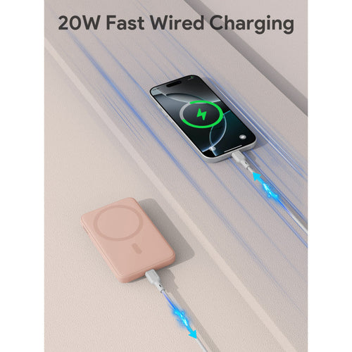 Aukey PB-MS03 MagFusion Slim 5000mAh Magnetic Wireless Charging Power Bank (Pink)