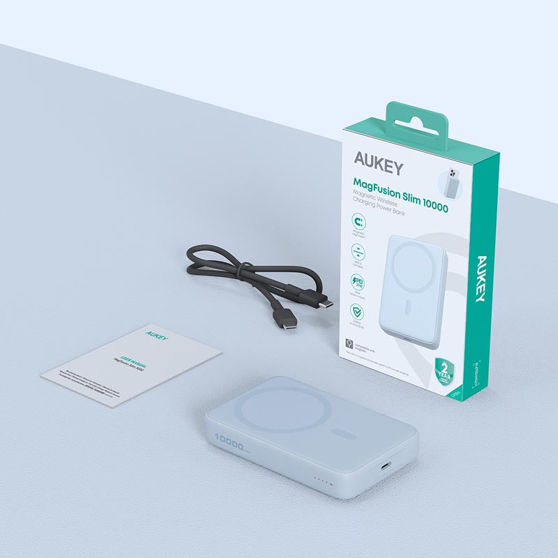 Aukey PB-MS04 Magfusion Slim 10K Magnetic Wireless Power Bank (Blue)
