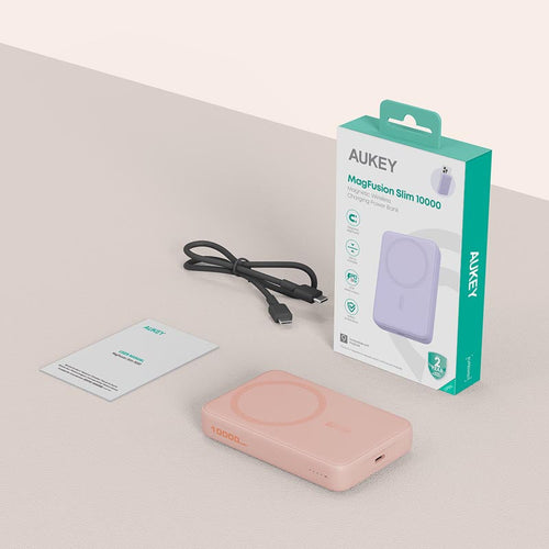 Aukey PB-MS04 Magfusion Slim 10K Magnetic Wireless Power Bank (Pink)