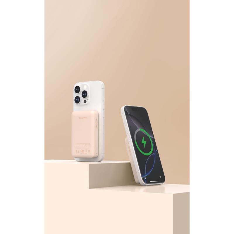 Aukey PB-MS04 Magfusion Slim 10K Magnetic Wireless Power Bank (Pink)