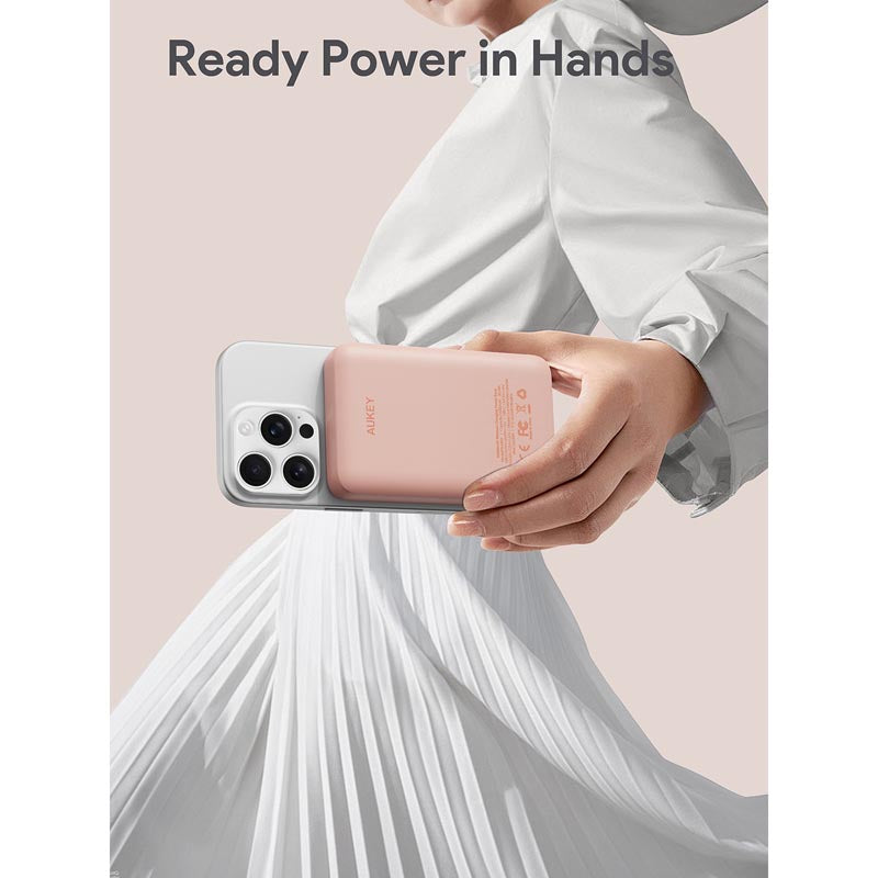 Aukey PB-MS04 Magfusion Slim 10K Magnetic Wireless Power Bank (Pink)