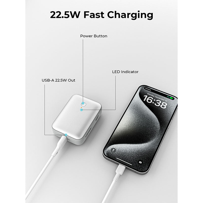 Aukey PB-Y55 Spark Mini 10000mAh Compact Fast Charging Power Bank with 20W PD (Frost White)