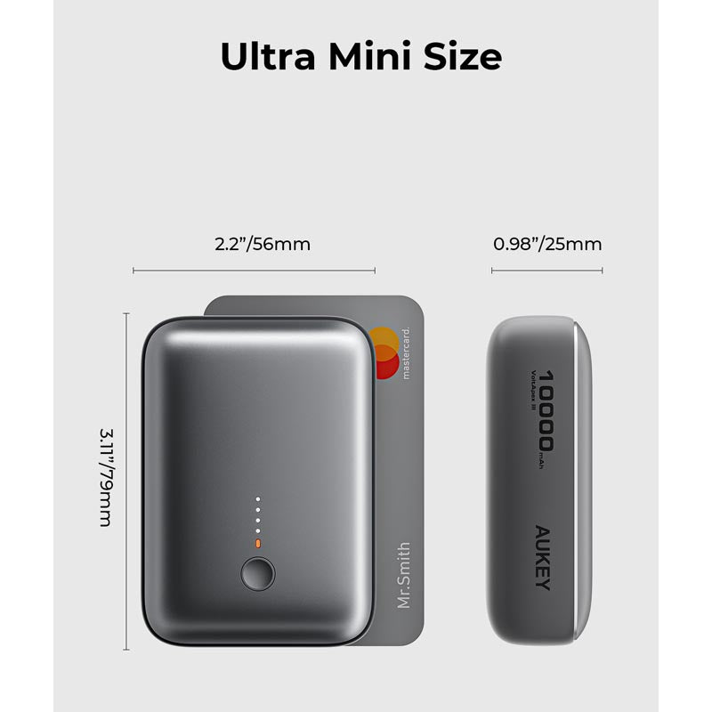 Aukey PB-Y55 Spark Mini 10000mAh Compact Fast Charging Power Bank with 20W PD (Grey)