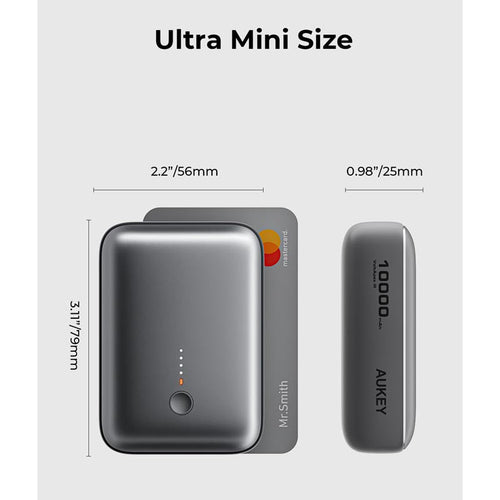 Aukey PB-Y55 Spark Mini 10000mAh Compact Fast Charging Power Bank with 20W PD (Grey)