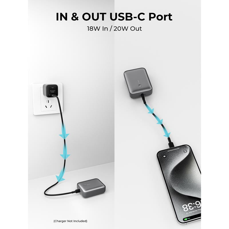 Aukey PB-Y55 Spark Mini 10000mAh Compact Fast Charging Power Bank with 20W PD (Grey)