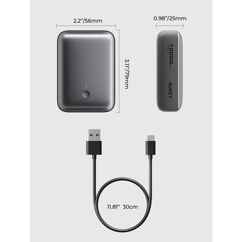 Aukey PB-Y55 Spark Mini 10000mAh Compact Fast Charging Power Bank with 20W PD (Grey)