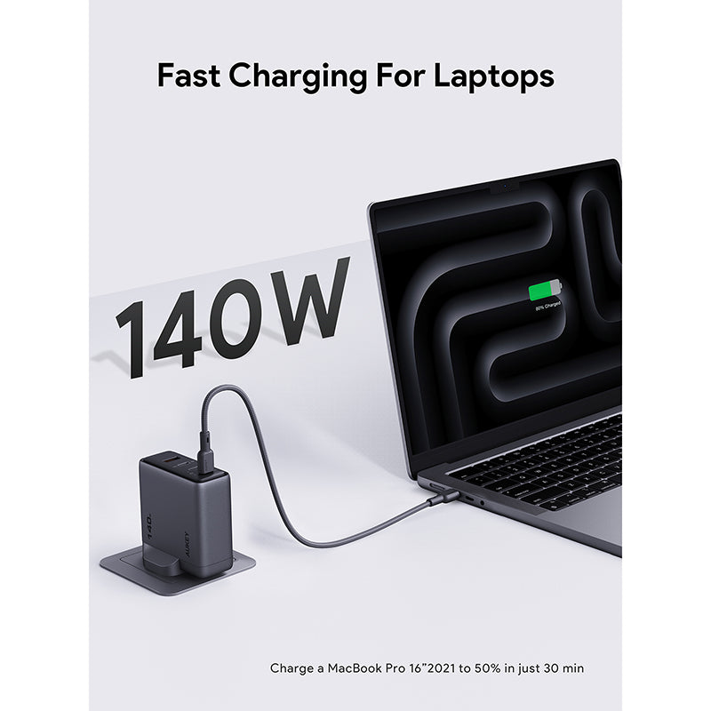 Aukey PA-C6 Comet Mix 4 140W Fast Charging Wall Charger with GaN Technology - Gray