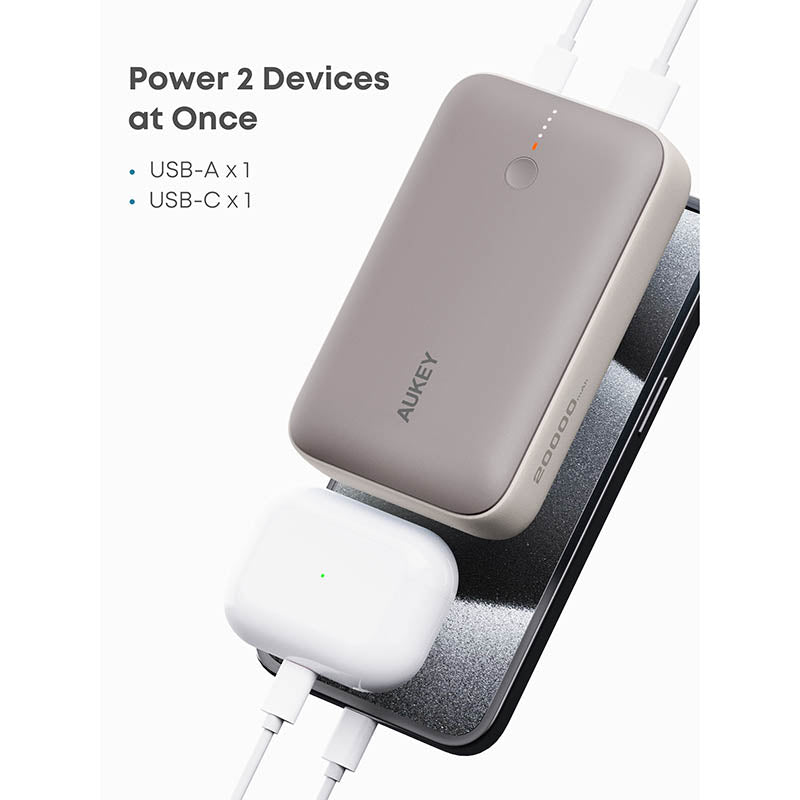 Aukey PB-Y57 Spark Mini 20000mAh Compact Fast Charging Power Bank with 20W PD (Desert Gold Titanium)