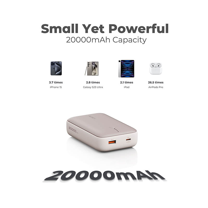 Aukey PB-Y57 Spark Mini 20000mAh Compact Fast Charging Power Bank with 20W PD (Desert Gold Titanium)
