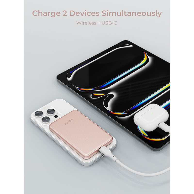 Aukey PB-MS07 MagFusion M Qi2 5000mAh Magnetic Wireless Power Bank - Dawn Peach