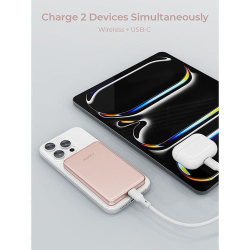 Aukey PB-MS07 MagFusion M Qi2 5000mAh Magnetic Wireless Power Bank - Dawn Peach