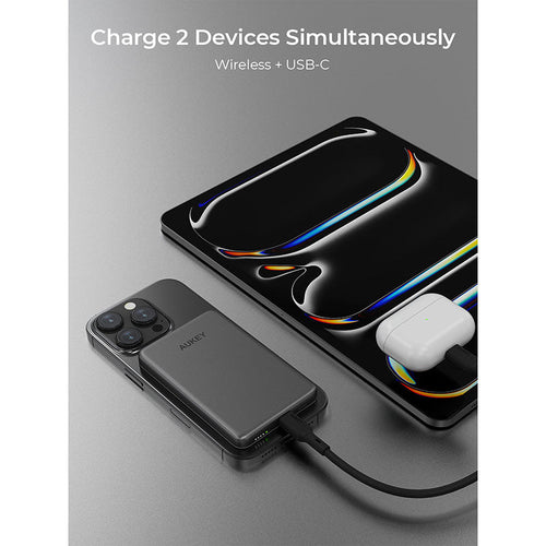 Aukey PB-MS07 MagFusion M Qi2 5000mAh Magnetic Wireless Power Bank - Dark Gray