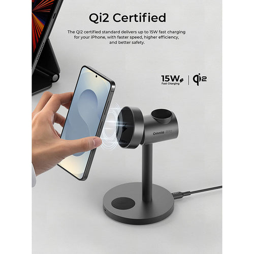 Aukey LC-MC311G MagFusion 3-in-1 G Qi2 Magnetic Fast Wireless Charging Station - Gray