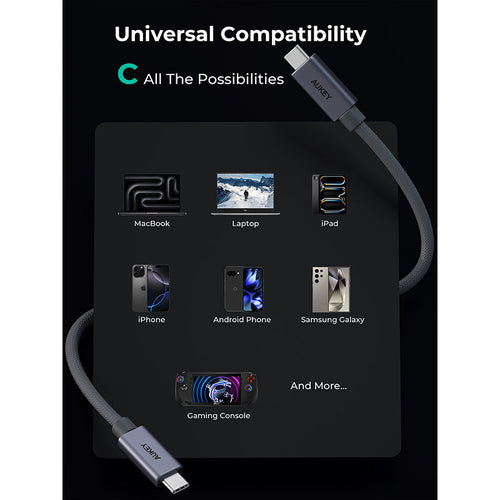 Aukey CB-DCC321 Circlet Mix 20G 2m USB4 Gen2 20Gbps USB-C to USB-C Cable - Gray