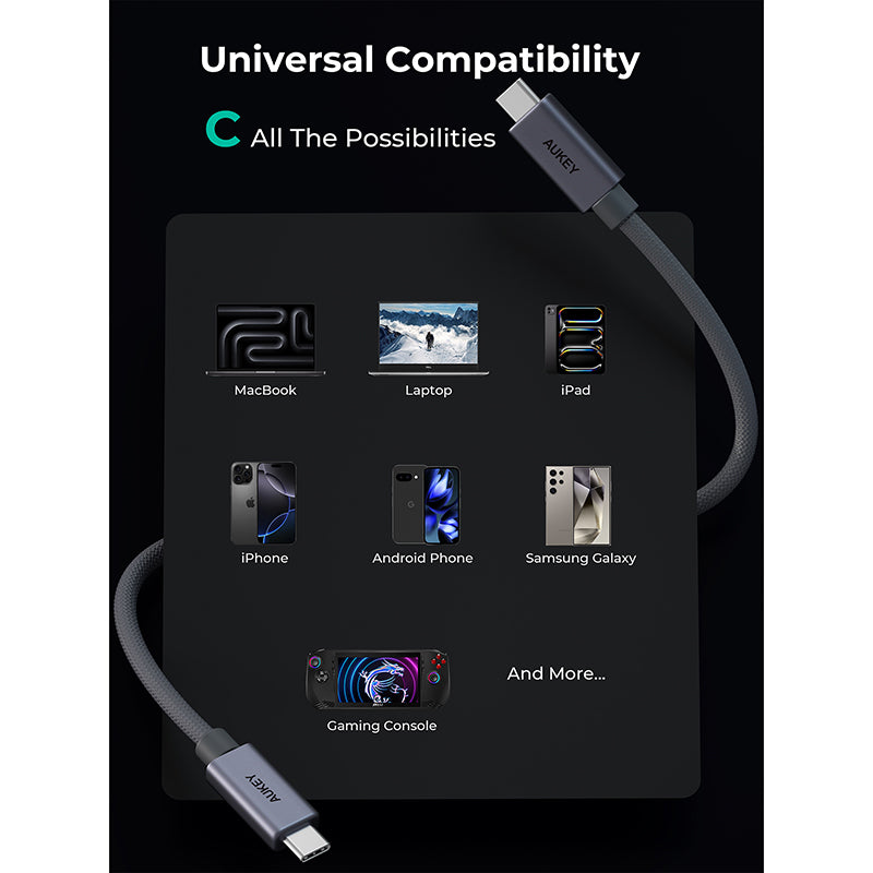 Aukey CB-DCC401 Circlet Mix 40G 1m USB4 Gen3 40Gbps USB-C to USB-C Cable - Gray