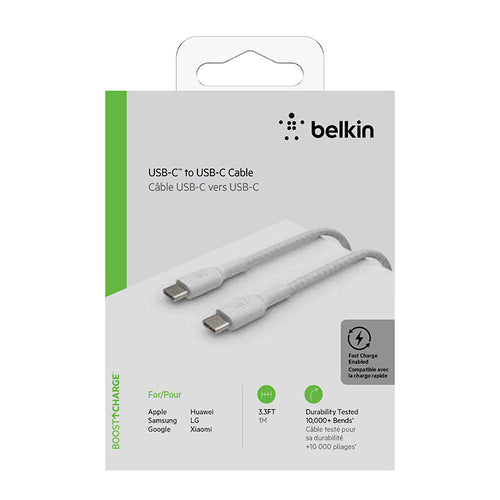 Belkin CAB004bt1MWH BoostCharge Braided USB-C to USB-C Cable (White, 1M)