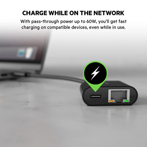 Belkin INC001btBK USB-C to Ethernet + Charge Adapter