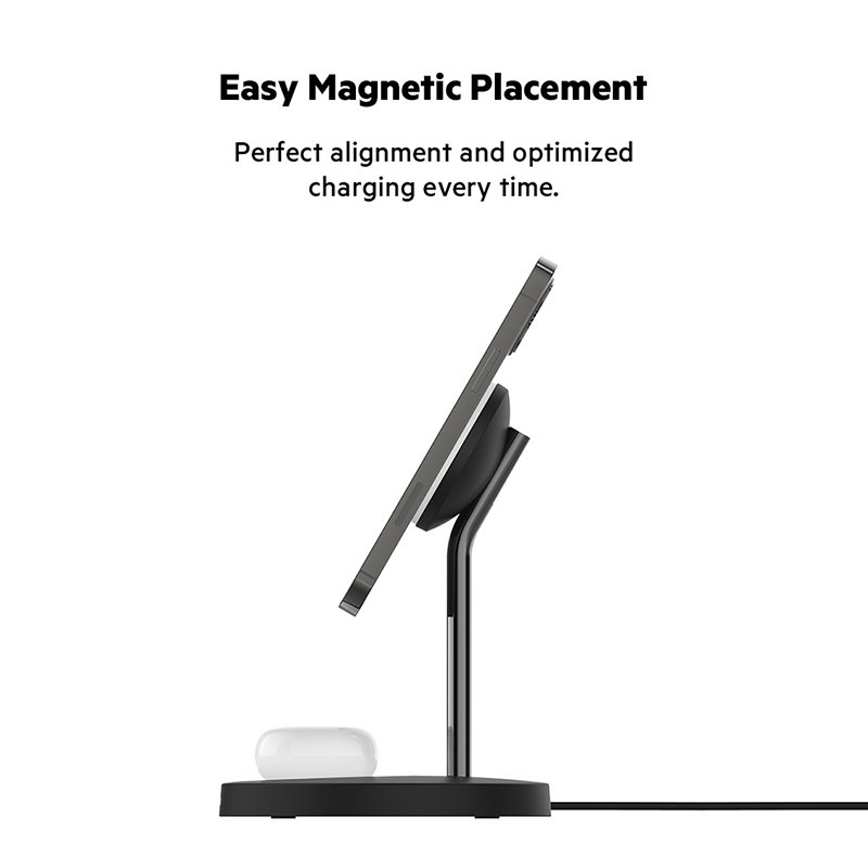 Belkin WIZ010myBK BoostCharge Pro 2in1 Wireless Charger Stand with MagSafe 15W + adapter (Black)