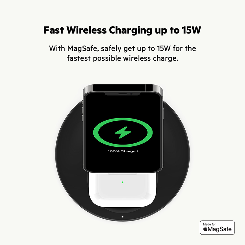 Belkin WIZ010myBK BoostCharge Pro 2in1 Wireless Charger Stand with MagSafe 15W + adapter (Black)