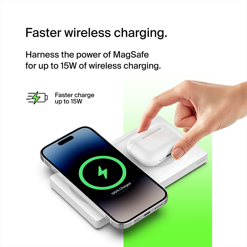 Belkin WIZ019btWH MagSafe 2-in-1 Wireless Charging Pad (White)