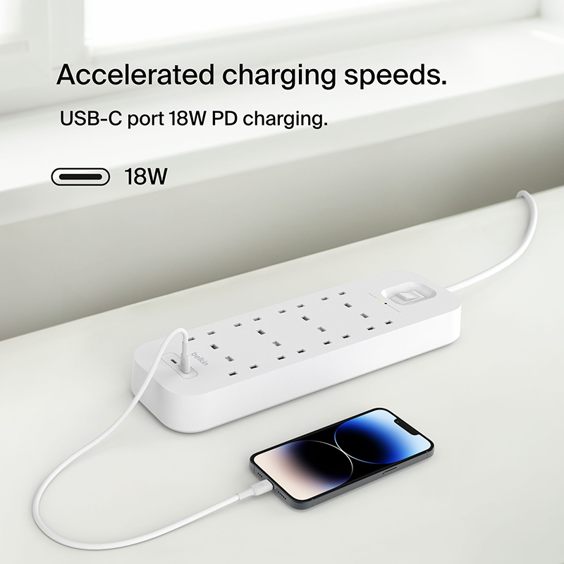 Belkin SRB004af2M-REV 8W 2M Surge Protector w 2 x USB-C