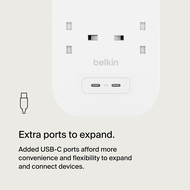 Belkin SRB004af2M-REV 8W 2M Surge Protector w 2 x USB-C