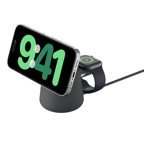 Belkin WIZ020btH36 BoostCharge Pro 2-in-1 Wireless Charging Dock with MagSafe 15W (Charcoal)