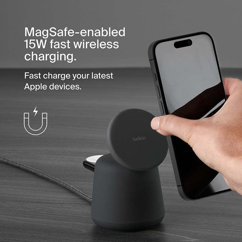 Belkin WIZ020btH36 BoostCharge Pro 2-in-1 Wireless Charging Dock with MagSafe 15W (Charcoal)