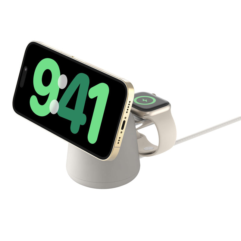 Belkin WIZ020btH37 BoostCharge Pro 2-in-1 Wireless Charging Dock with MagSafe 15W (Sand)