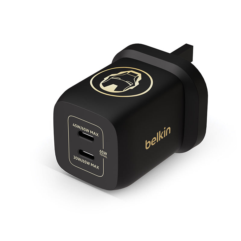 Belkin WCH013myBG-DY BoostCharge Pro Dual USB-C GaN Wall Charger with PPS 65W (Ironman))
