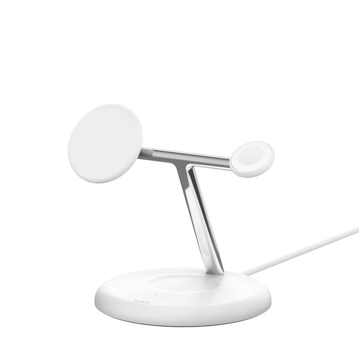 Belkin WIZ023myWH BoostCharge Pro 3-in-1 Magnetic Wireless Charging Stand with Qi2 15W (White)