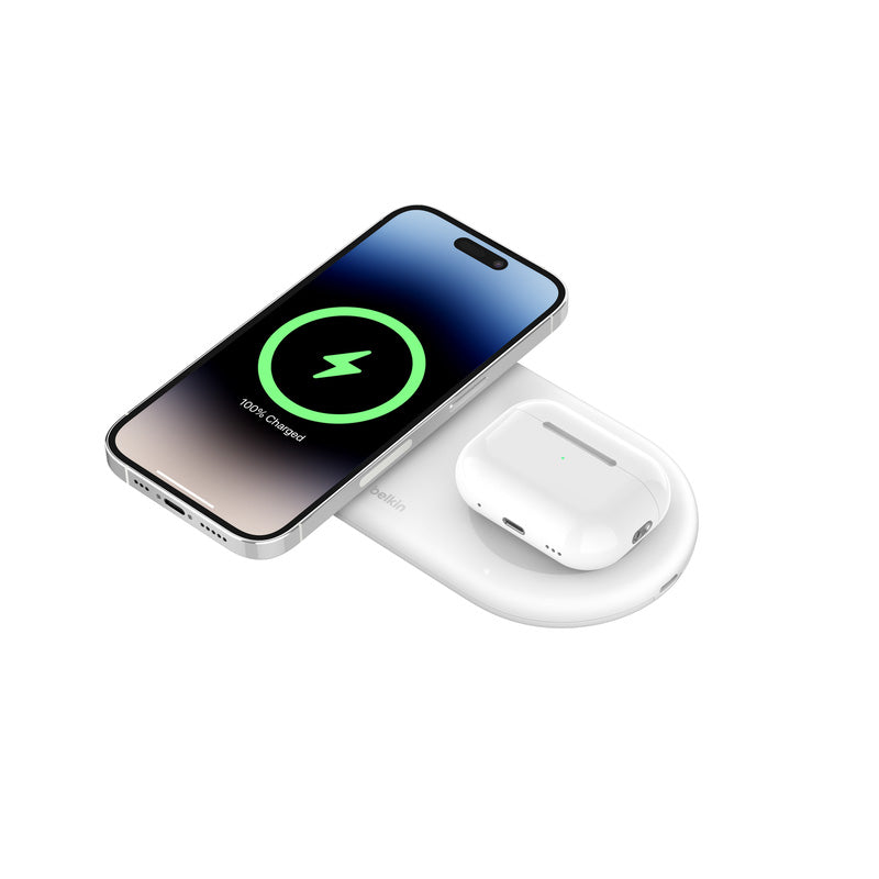 Belkin BoostCharge Pro 2-in-1 Magnetic Wireless Charging Pad with Qi2 15W (White)