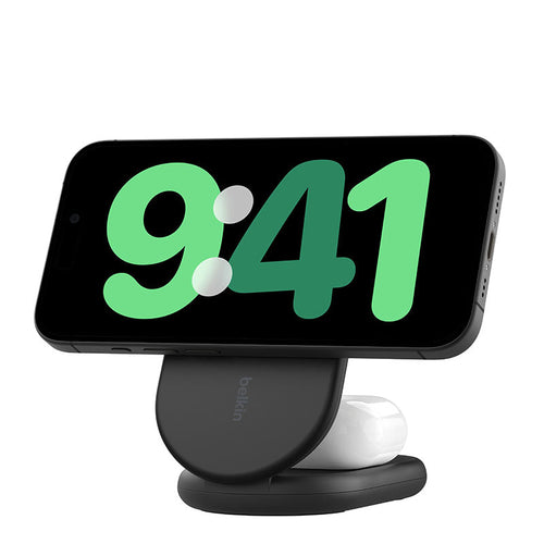 Belkin WIZ028qcBK BoostCharge 2-in-1 Magnetic Foldable Wireless Charger with Qi2 15W (Black)