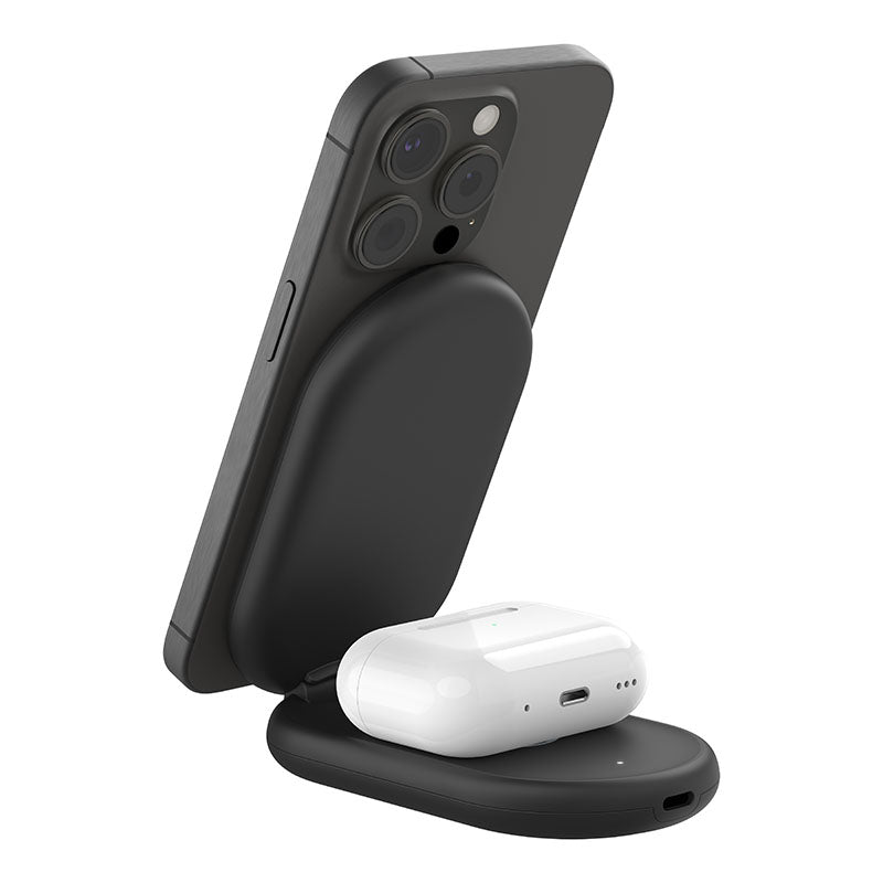 Belkin WIZ028qcBK BoostCharge 2-in-1 Magnetic Foldable Wireless Charger with Qi2 15W (Black)
