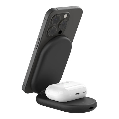 Belkin WIZ028qcBK BoostCharge 2-in-1 Magnetic Foldable Wireless Charger with Qi2 15W (Black)