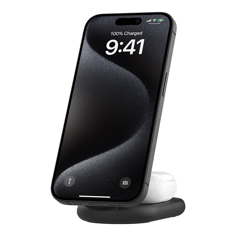 Belkin WIZ028qcBK BoostCharge 2-in-1 Magnetic Foldable Wireless Charger with Qi2 15W (Black)
