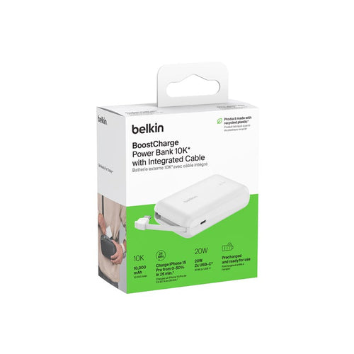 Belkin BPB021fqWH BoostCharge Power Bank 10K with Integrated Cable (White)