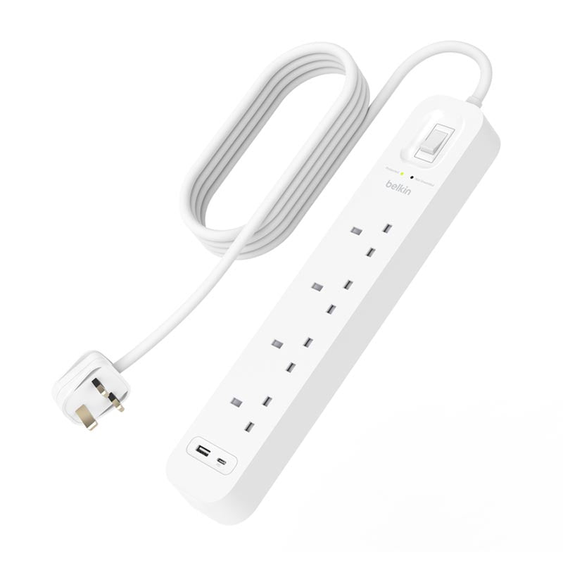 Belkin SRB001af2M 4Way 2M Surge Protection Strip with USB A + C