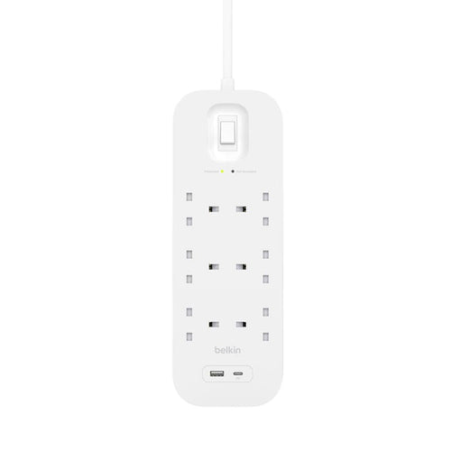 Belkin SRB002af2M 6Way 2M Surge Protection Strip with USB A + C