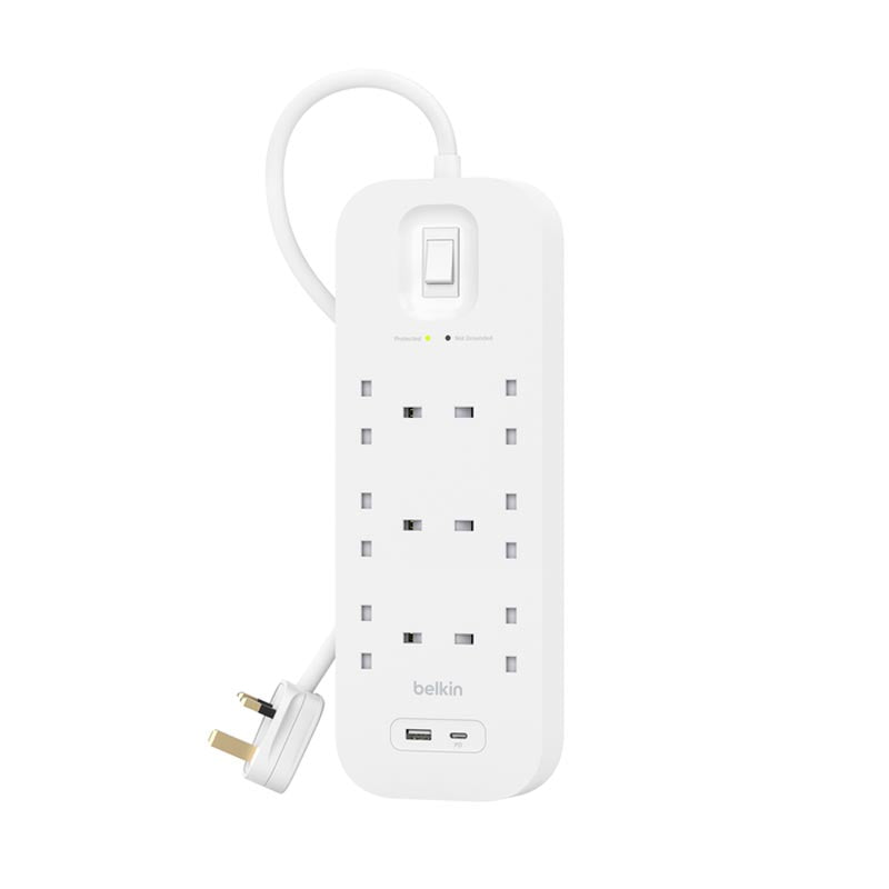 Belkin SRB002af2M 6Way 2M Surge Protection Strip with USB A + C