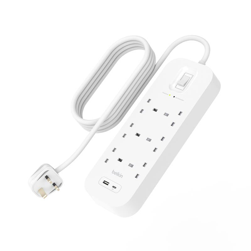 Belkin SRB002af2M 6Way 2M Surge Protection Strip with USB A + C