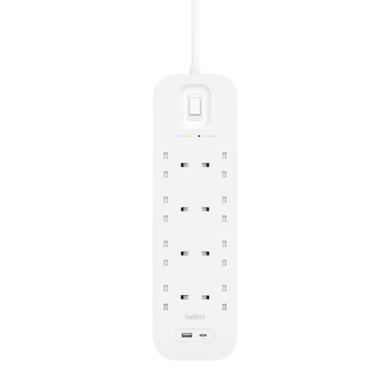 Belkin SRB003af2M 8Way 2M Surge Protection Strip with USB A + C