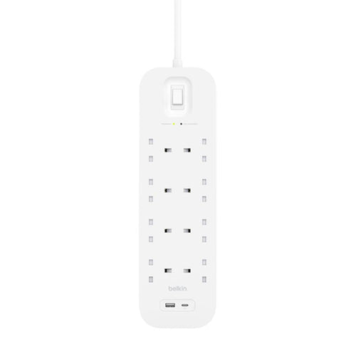 Belkin SRB003af2M 8Way 2M Surge Protection Strip with USB A + C